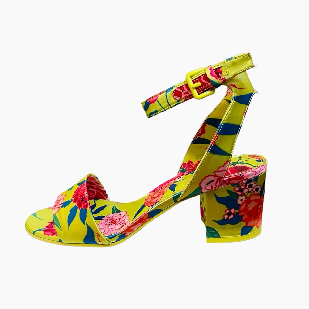 Aldo Floral Block Heel Sandals - Yellow and Pink